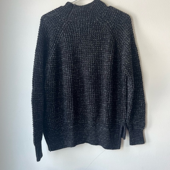 Roots Chunky Knit Mock Neck Sweater Marled Black Gray Cozy Pullover oversized XS - Picture 11 of 11